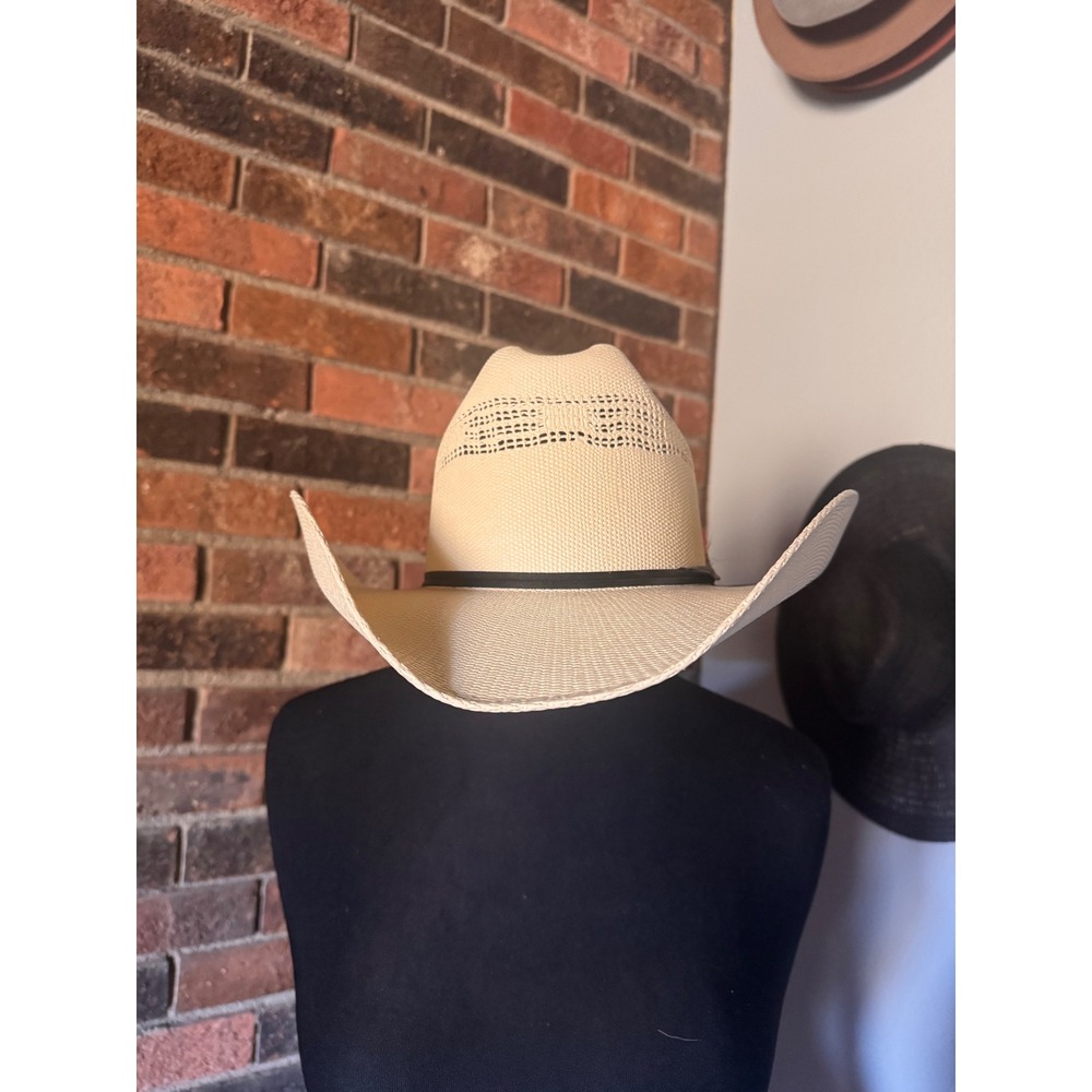 Resistol Mens Straw Cowboy Hat Size 7 1/8 Western Cattleman Crease Feather Band